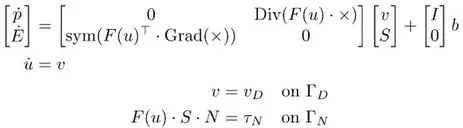 Velocity-stress formulation of geometrically nonlinear elastodynamics with, formally skew-adjoint, modulated interconnection matrix.